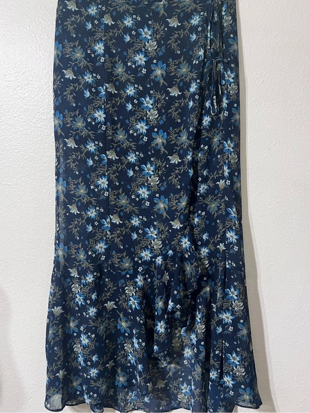 Free People Navy Floral Side-Slit Maxi Skirt